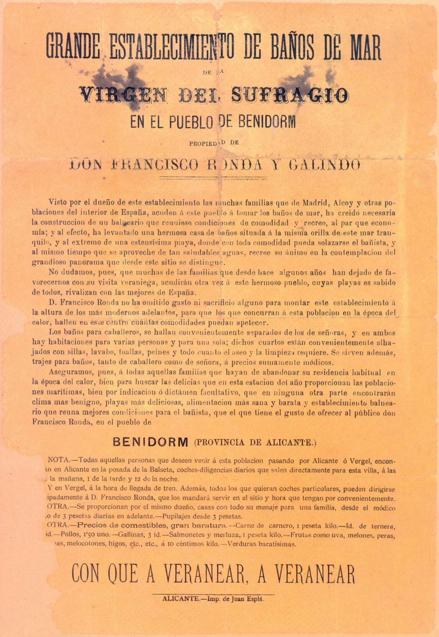 Benidorm Grande Establecimiento de Bańos de Mar.