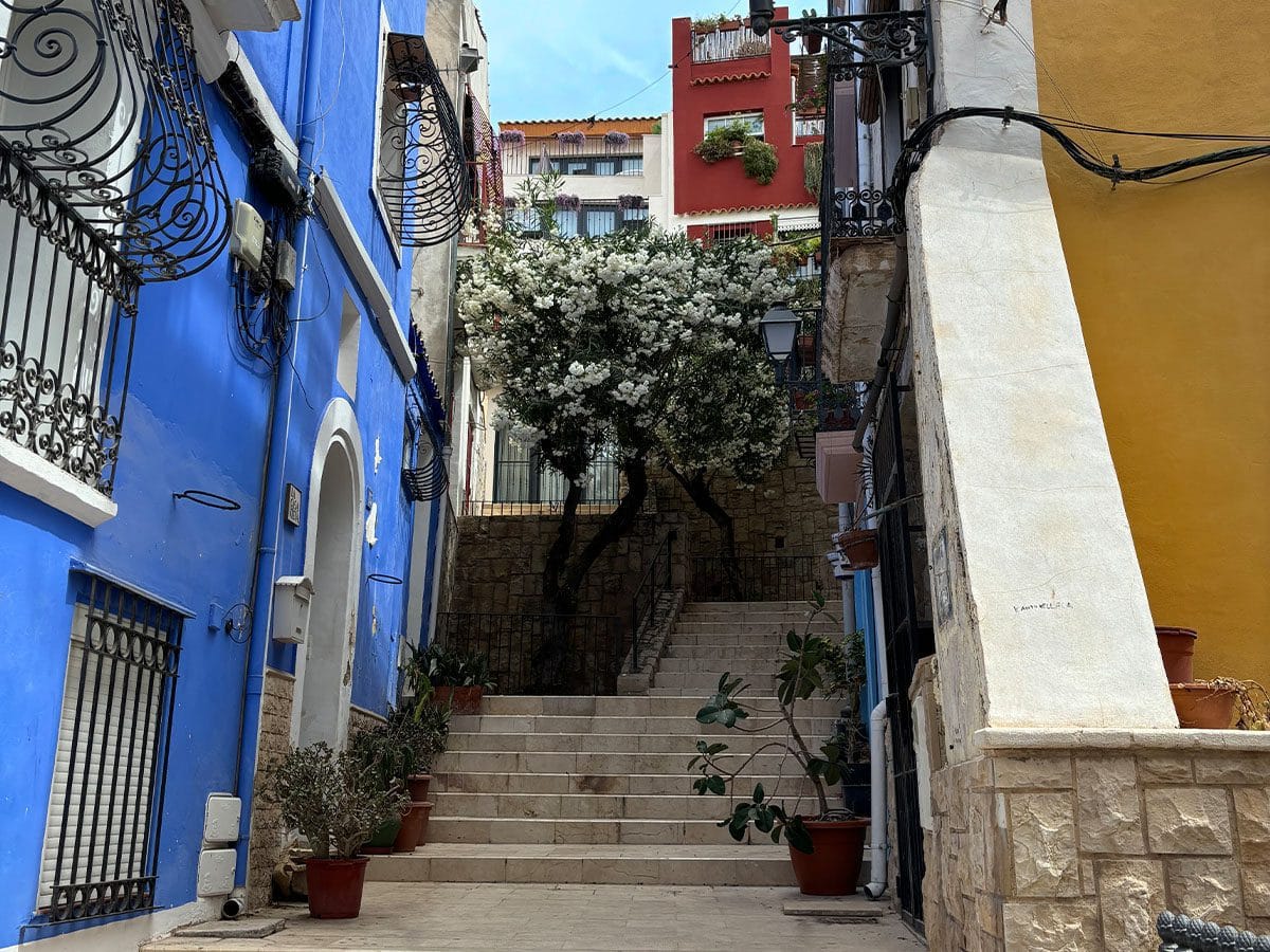 Een kleurrijk El Barrio Santa Cruz in Alicante.